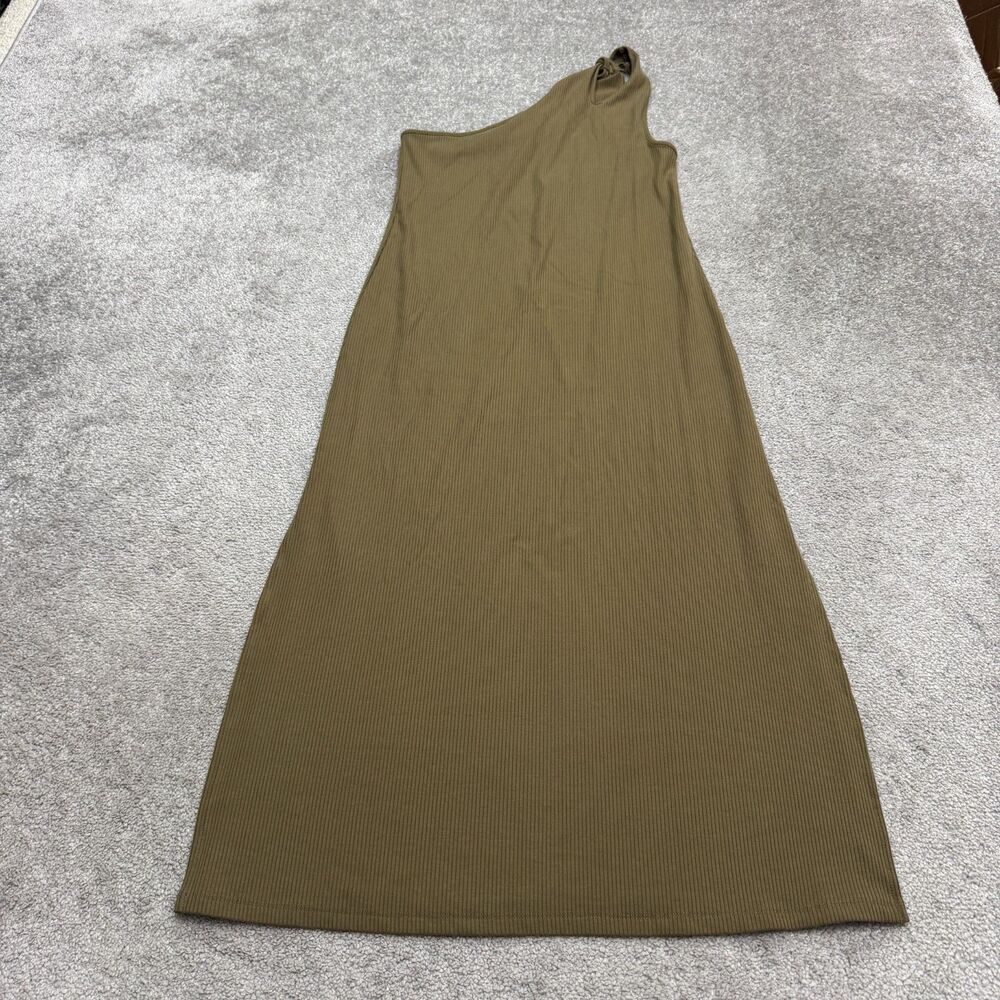 The Drop Mickey-Capers One Shoulder Rib Knit Midi Dress Women Medium Olive Green